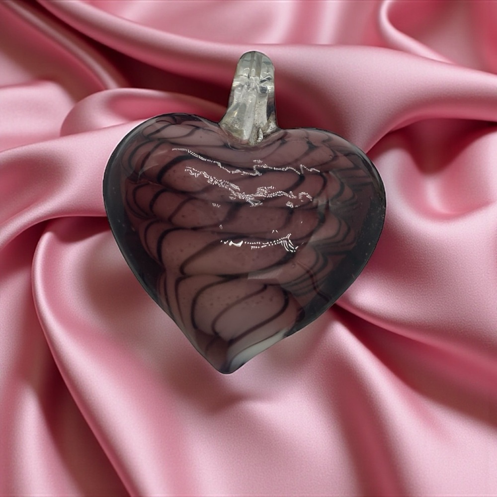 Handblown Purple Glass Heart Pendant- 1.5” wide x 1.75” long